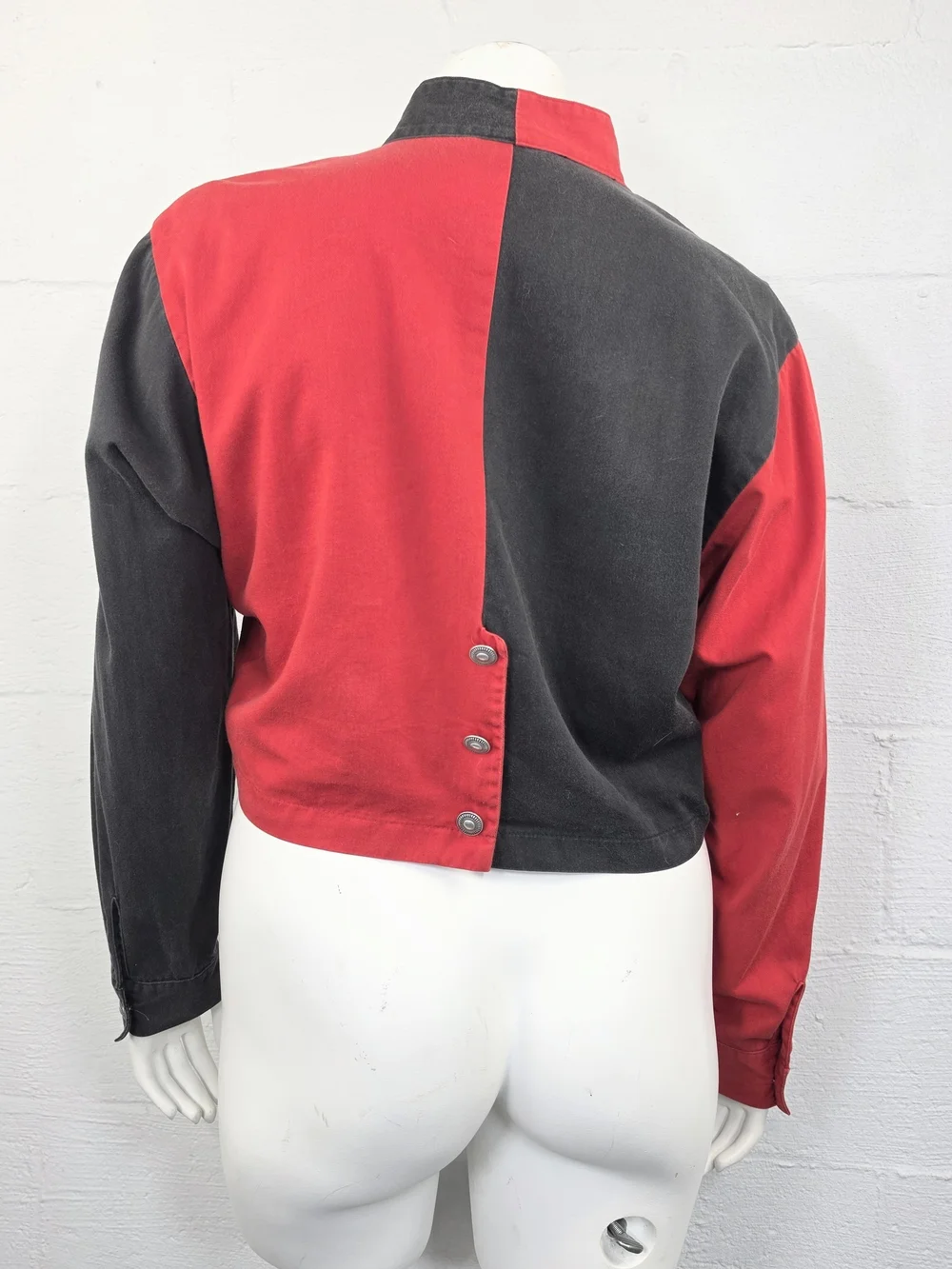 Banjo Women's Vintage Two-Tone Red & Black Asymmetric Button Shacket